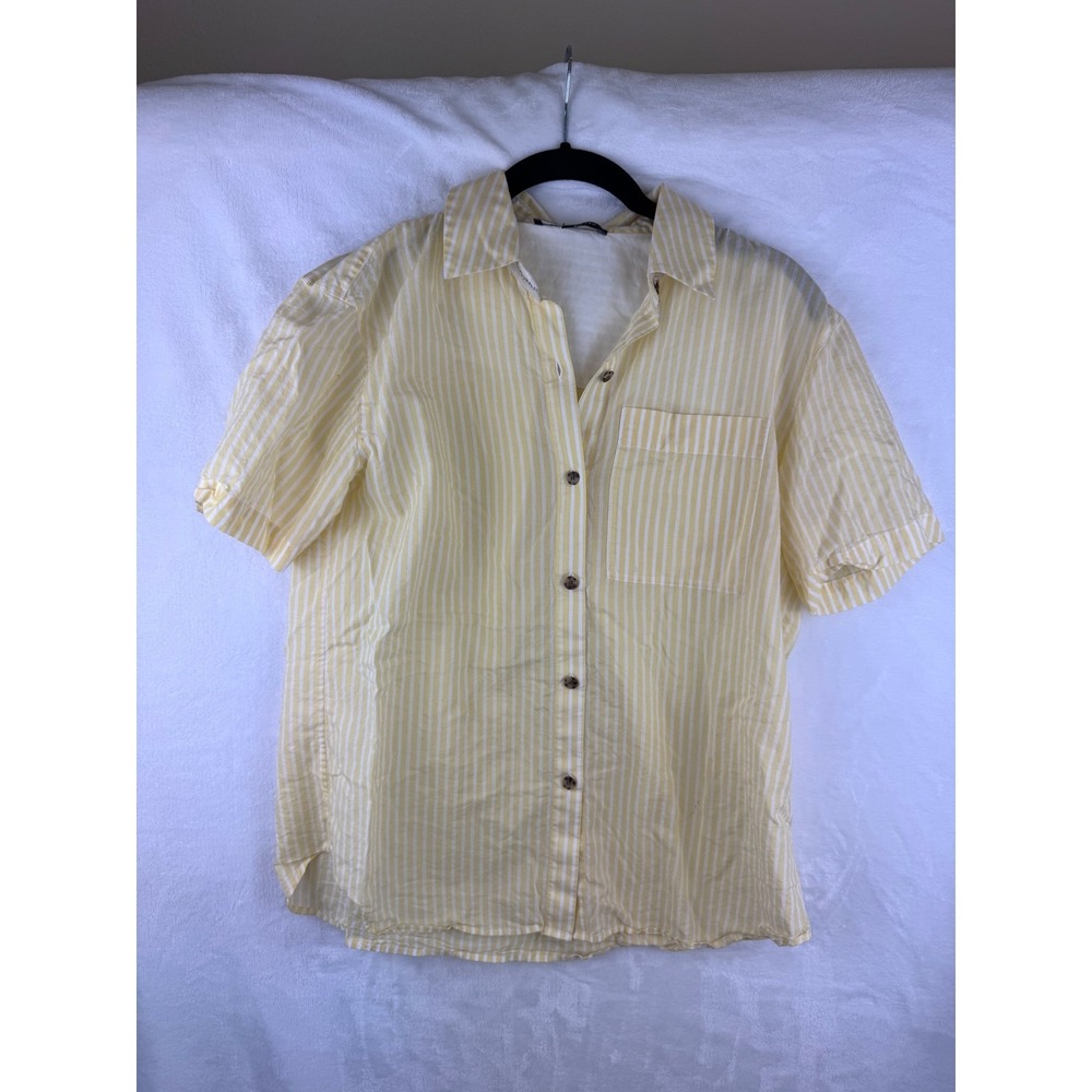 LAFAYETTE 148 Justice Yellow‎ White Stripe Short Sleeve Button Down Shirt X - Picture 2 of 12